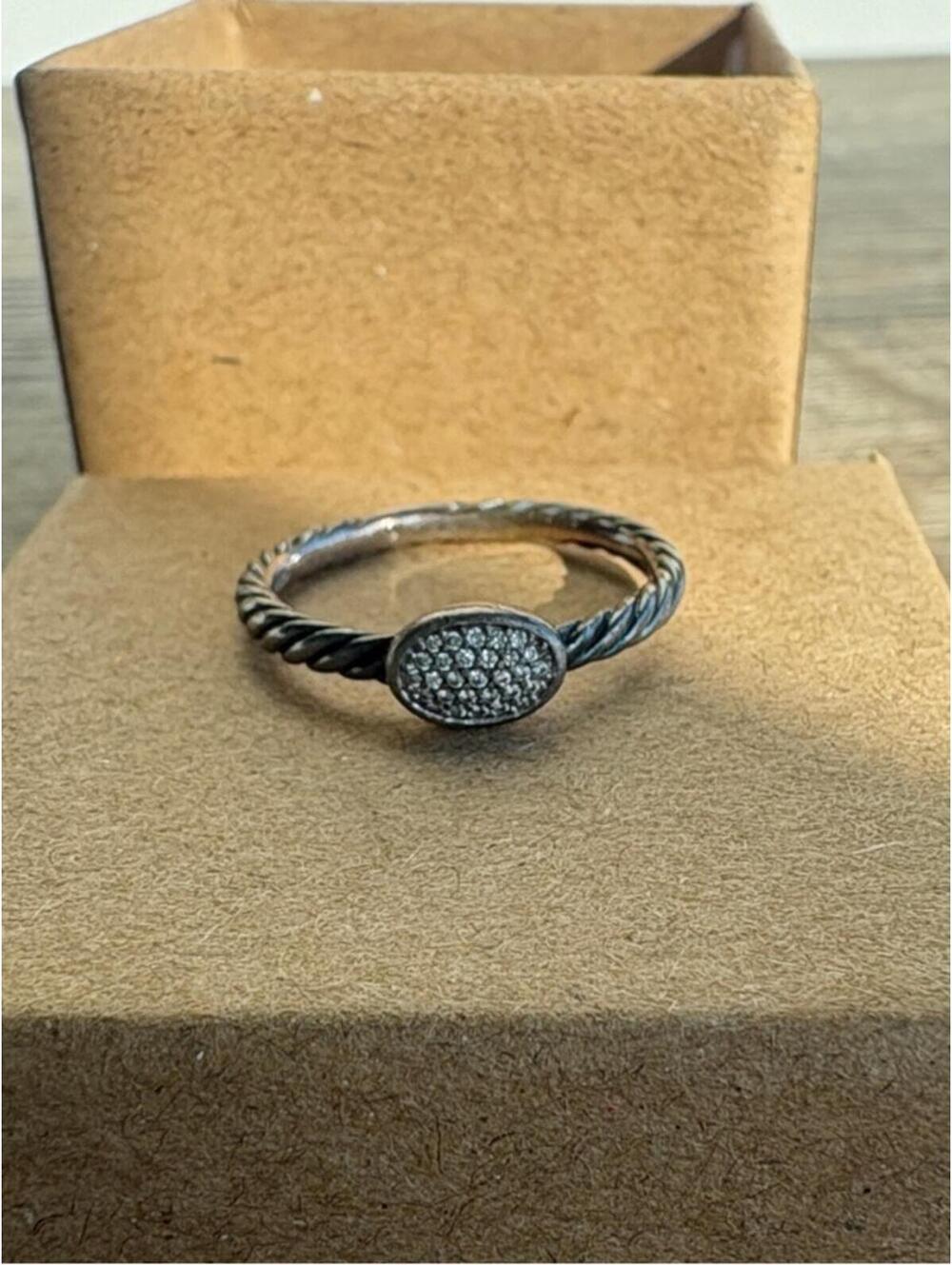 David Yurman Sterling Silver Pave Oval Rope Band Ring - Size 6.5